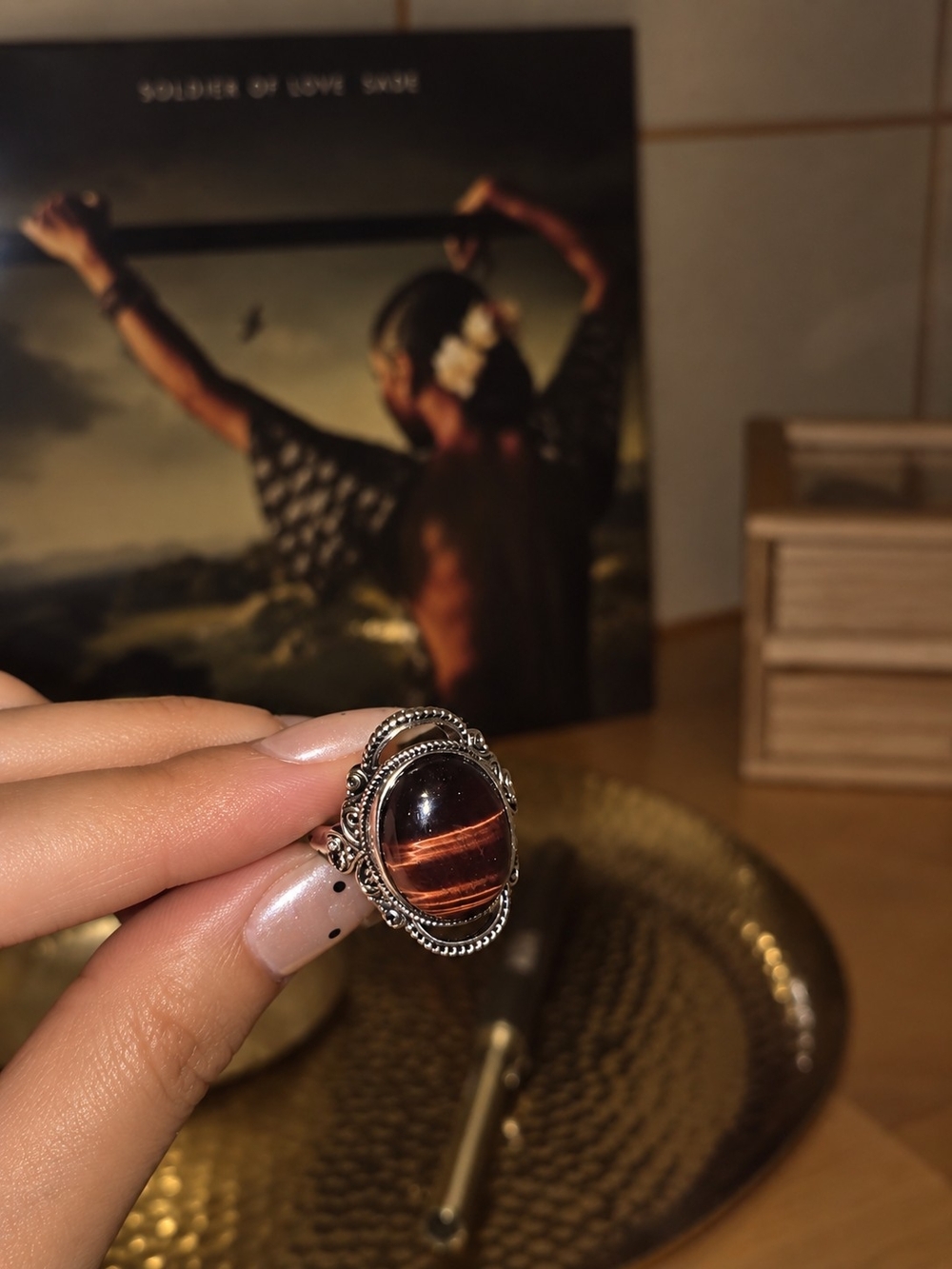 Vintage Red Tiger’s Eye Ring | Adjustable Oval Gemstone Statement Ring